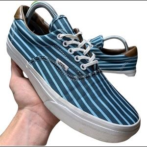Vans Low Top Shoes Navy Blue Striped Lace Sneakers Size 5.5